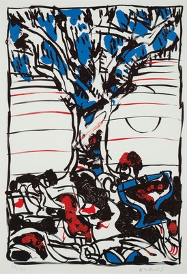 Pierre Alechinsky, geb. 1927, Graphik, sign., num. 40/90, unter Glas gerahmt, gesamt ca. 92x71 cm