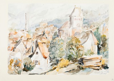 Willi Woerner, 1931 Ludwigshafen-2014 Oggersheim, Aquarellist und Illustrator, Aquarell "Lambrecht/Pfalz", 1987, handsigniert, 43x61 cm, ...