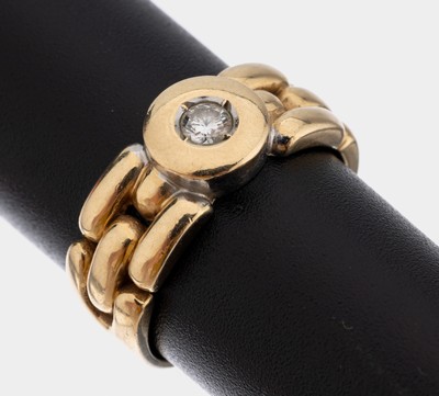 14 kt Gold Brillant-Ring, GG 585/000, einzelner Brillant ca. 0.10 ct Weiß/p, RW 50, ca. 4.8 g