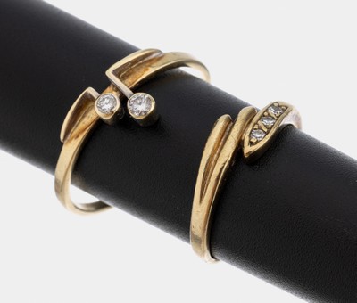 14 und 8 kt Gold Brillant-Konvolut, 1 x GG 585/000, 2 Brillanten zus. ca. 0.08 ct Weiß/p, RW 60, 1 x GG 333/000, 3 Brillanten zus. ca. 0.01 ct ...