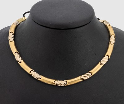 14 kt Gold Collier, GG 585/000, einzelne Glieder bewegl. gearbeitet, sat. und z.T. pol., L. ca. 40 cm, Kastenschloss mit Sicherheitsacht, D. ca. 16 ...