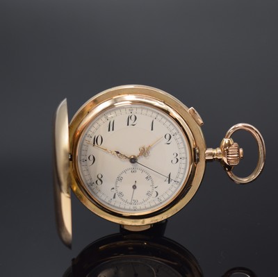 Herrensavonette mit Minutenrepetition und Chronograph in RoseG 585/000, Schweiz um 1900, glattes 3-Deckel Goldgeh., Cuvette m. Medaillengrav., ...
