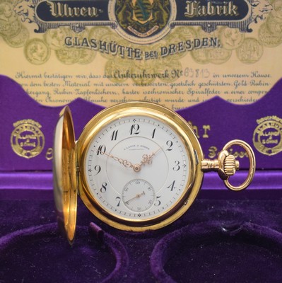 A. LANGE & SÖHNE Herrensavonette in RoseG 750/000, Deutschland lt. Archivauszug verk. 1916, glattes 3-Deckel Lucia Goldgeh. leicht dell., ...