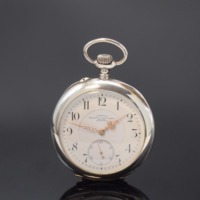 GLASHÜTTER PRÄZISIONS-UHREN-FABRIK AG offene Taschenuhr in Silber, Deutschland um 1910, glattes Geh. am Rand dell., Goldscharniere, 3 -tlg. ...