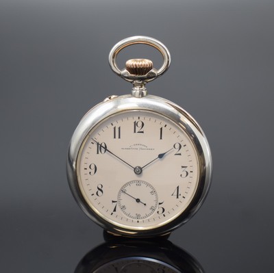 J. ASSMANN Glashütte offene Taschenuhr in Silber, Deutschland um 1915, guill. Geh., Goldscharniere, 2-tlg. Emailzifferbl., kl. Sek. b. 6, gebl. ...