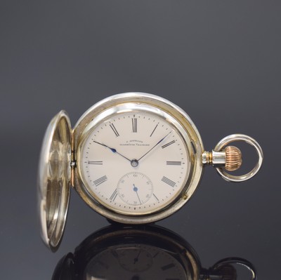 J. ASSMANN Glashütte Herrensavonette in Silber, Deutschland um 1905, guill. Geh., Goldscharniere, 2-tlg. Emailzifferbl., röm. Zahlen, gebl. ...