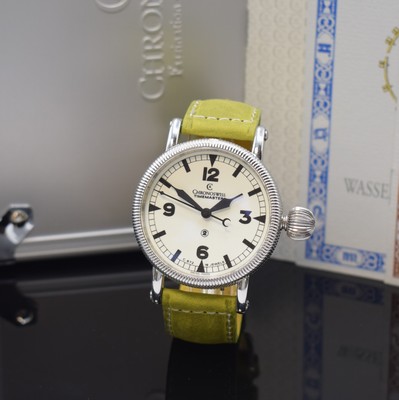 CHRONOSWISS Timemaster 44 Armbanduhr Referenz CH 6233 in Stahl, Schweiz um 2006, Handaufzug, beids. vergl. Geh. m. Widmungsgravur, Boden verschr., ...