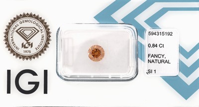 Loser Brillant, 0.84 ct natural fancy Orangy Yellow/si1, eingeschweißt, IGI -Expertise