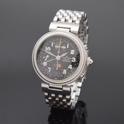 JACQUES LEMANS Armbandchronograph mit Vollkalenderanzeige, Automatik, Schweiz um 2005, beids. vergl. Edelstahlgeh. inkl. Gliederband m. Faltschl., ...
