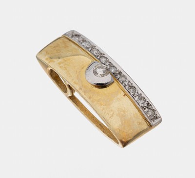 14 kt Gold Brillant-Anhänger, GG/WG 585/000, 10 Brillanten zus. ca. 0.15 ct (grav.) Weiß/si, ca. 2 x 0.7 cm, ca. 2.8 g