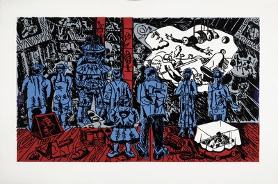 Jörg Immendorff, 1945-2007, Linolschnitt, "The Rake's Progress", 2002, Ed. 4/50, handsigniert und datiert, 77x114 cm, unter Glas ...