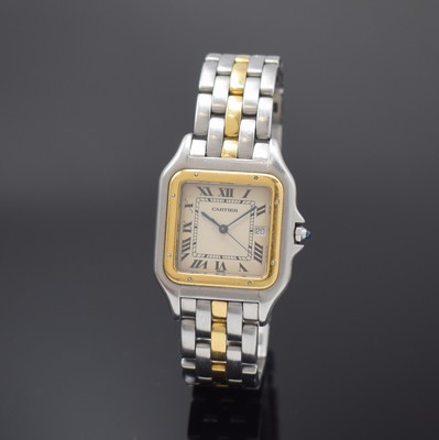 CARTIER Panthere Damenarmbanduhr in Stahl/Gold kombiniert, Schweiz um 1995, quarz, Boden 8-fach verschr., Gliederband m. dopp. Faltschl., ...