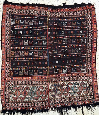 Antiker Shahsawan Decke, Persien, um 1900, Wolle auf Wolle, ca. 135 x 130 cm, EHZ: 2(2 Bahnig).