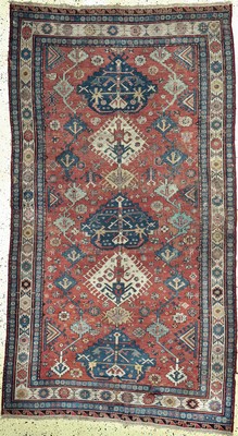Antike"Kuba" Sumakh, Kaukasus, datiert 1287(1866), Wolle auf Wolle, ca. 260 x 144 cm,EHZ: 3(geflickt)