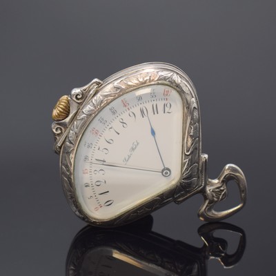 SECTOR WATCH / RECORD WATCH in Silber, Schweiz um 1900, floral geprägtes Jugendstil- Geh., Emailzifferbl., arab. Zahlen, gebl. Zeiger, verg. ...