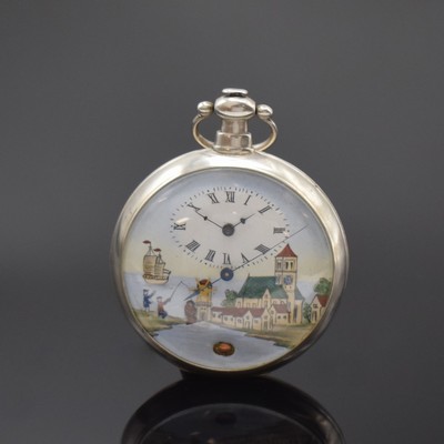 Offene Herrentaschenuhr mit Zentralsekunde und Automat für den chinesischen Markt, Schweiz um 1880, Schlüsselaufzug, glattes Geh. m. rücks. ...
