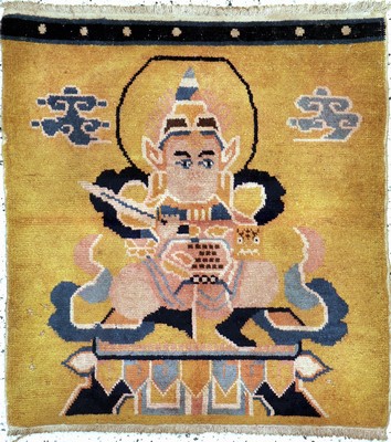 "Thangka-Motiv"alt, China, Anfang 20.Jhd, Wolle auf Baumwolle, ca. 90 x 85 cm, Mottenfraß, EHZ: 3