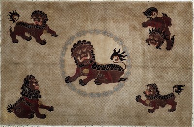 Peking antik"Fo-Hund", China, um 1900, Wolle auf Baumwolle, ca. 185 x 120 cm, Mottenfraß, EHZ: 3(fleckig)