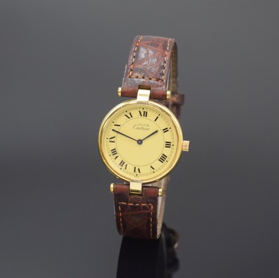CARTIER Damenarmbanduhr Vermeil Referenz 590003, Schweiz um 1995, quarz, verg. Silbergehäuse inkl. orig. Lederband m. verg. orig. Dornschl., gebl. ...