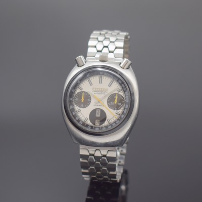 CITIZEN Armbandchronograph mit Flyback sog. Bullhead Referenz 4-901177 K, Japan um 1970, Automatik, Stahlgeh. inkl. orig. Gliederband m. Faltschl., ...