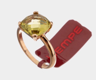 18 kt Gold WEMPE Citrin-Ring, RG 750/000, Modell Twist, facett. Lemon Citrin ca. 4 ct, RW 55, ca. 4.0 g, sign., in orig. Etui