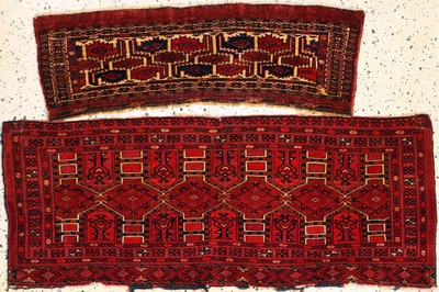 2 lots Torba, Turkmenistan, 19.Jhd., Wolle auf Wolle, ca. 127 x 50 cm, 93 x 30cm, EHZ: 3