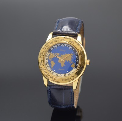 BERNEY Herrenarmbanduhr mit Weltzeitanzeige, Schweiz um 1990, Automatik, verg. Geh., Stahlboden aufgedr., Lünette m. Weltzeitanzeige beids. drehb., ...