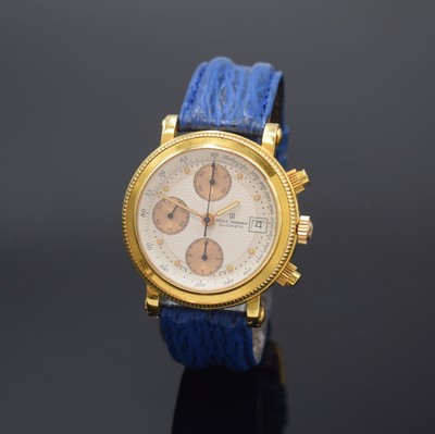 REVUE THOMMEN Aviator Herrenchronograph Referenz 86 26 001, Schweiz um 1990, Automatik, verg. Geh., Stahlboden aufgedr., orig. Lederband m. ...