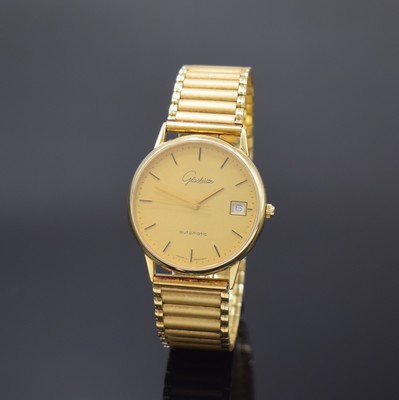 GLASHÜTTE seltene, auf 550 Stück limitierte Herrenarmbanduhr in GG 585/000, Deutschland um 1990, Automatik, neutr. Goldband, Boden aufgedr., ...