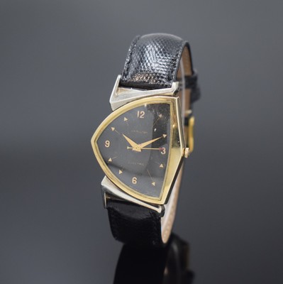 HAMILTON Electric Pacer seltene 10k Gold Filled Armbanduhr, USA um 1960, eine der ersten elektromechanischen Uhren, asymmetrisches Geh. teils angel., ...