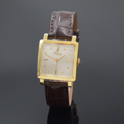 NICOLET Armbanduhr in GG 750/000, Automatik, Schweiz um 1957, 2-teil Geh., Boden aufgedr., silb. Zifferbl. m. aufgel. Indizes altersbed. fl., ...