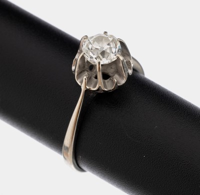 18 kt Gold Diamant-Ring, WG 750/000, Altschliffdiamant ca. 0.85 ct Weiß/si, ca. 3.5g, RW 55