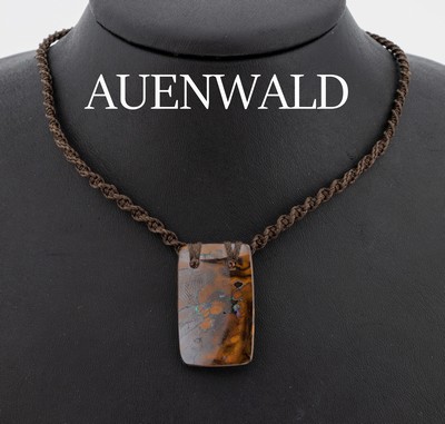 Boulderopal-Flechtcollier, geflochtene Polyesterfäden, Länge stufenlos verstellbar ca. 40-72 cm, AUENWALD Manufaktur