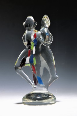 Ermanno Nason, 1928-2013, Glasskulptur, "Carnevale", um 1975, farbloses Glas mit farbigen Einschmelzungen, am Boden signiert, H. 31.5 cm