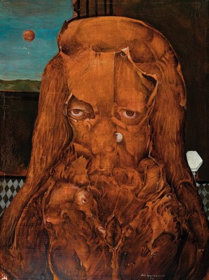Joe Hackbarth, 1931 Belgard-2000 Falken-Gesäß , "disturbed confidence" so verso bezeichnet, 1974, unten signiert und datiert, Öl/Lwd, ...