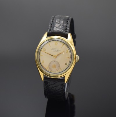JUNGHANS Chronometer Herrenarmbanduhr mit Kaliber 82, Deutschland um 1955, Handaufzug, verg. Gehäuse, Stahlboden geschr., silb. Zifferbl. m. aufges. ...