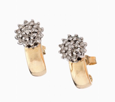 Paar 14 kt Gold Brillant-Ohrstecker, GG/WG 585/000, 38 Brillanten zus. ca. 0.38 ct Weiß/p1, ca. 5.1 g, L. ca. 1.5 cm