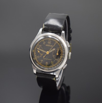 ANGELUS Herrenarmbanduhr mit Schaltradchronograph in Stahl, Schweiz um 1945, Handaufzug, Boden und Glasrand aufgedr., schwarzes originales ...