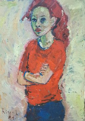 Gernot Kissel, 1939 Worms-2008, Sitzende junge Frau in rotem Kleid, Öl/Lwd, links unten sign. und dat. 81, ca. 80x110cm