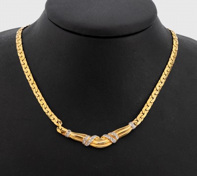 14 kt Gold Diamant-Collier, GG 585/000, 18 Diamanten zus. ca. 0.15 ct Weiß/p3, L. ca. 44 cm, Karabinerschließe, ca. 13.1 g