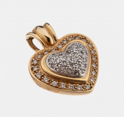 14 kt Gold Brillant-Herzanhänger, GG/WG 585/000, Brillanten zus. ca. 0.38 ct Weiß-get.Weiß/p, ca. 6.3 g