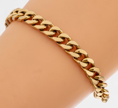 14 kt Gold Flachpanzer-Armband, GG 585/000,L. ca. 19.5 cm, Kastenschloss mit doppelter Sicherheitsacht, ca. 38.7 g