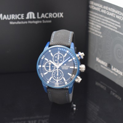 MAURICE Lacroix Pontos S Extreme Powerlite Herrenchronograph in Titan blau Referenz PT 6028, Schweiz verk. lt. beil. Pap. 01/2022, Automatik, Boden ...