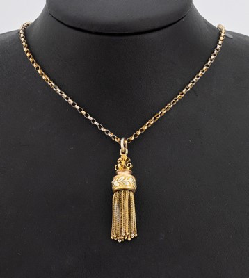 14 kt Gold und Silber Collier, um 1880, GG 585/000 gepr., Silber gepr., feine Erbskette, L. ca. 46.5 cm, Kastenschloss in Form zweier Hände, ...