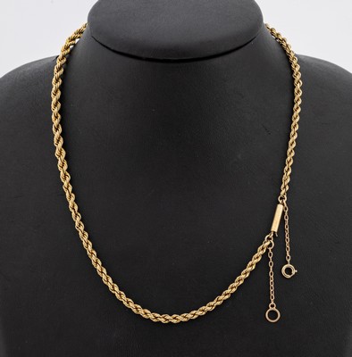 14 kt Gold Kordelcollier, GG 585/000, L. ca. 40.5 cm, Steckschloss mit Sicherheitskettchen, ca. 8.3 g