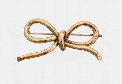 14 kt Gold Schleifenbrosche, GG/RG 585/000,pol., ca. 5 x 2.5 cm