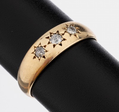 14 kt Gold Diamant-Ring, GG 585/000, 3 Altschliffdiamanten zus. ca. 0.08 ct Weiß/p,RW 56, ca. 2.7 g