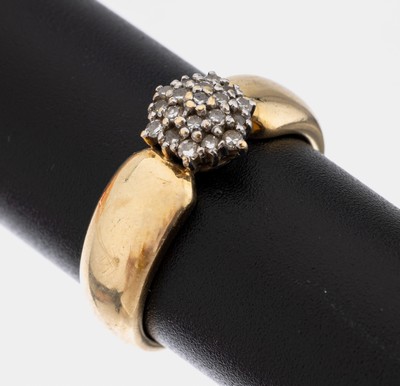 14 kt Gold Diamant-Ring, GG/WG 585/000, 18 8/8-Diamanten in WG gefasst zus. ca. 0.25 ct Weiß/p, RW 54, ca. 5.1 g