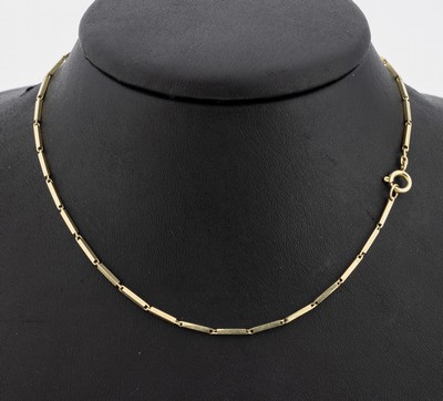 14 kt Gold Stäbchenkette, GG 585/000, L. ca. 50 cm, Federringschließe, ca. 9.1 g