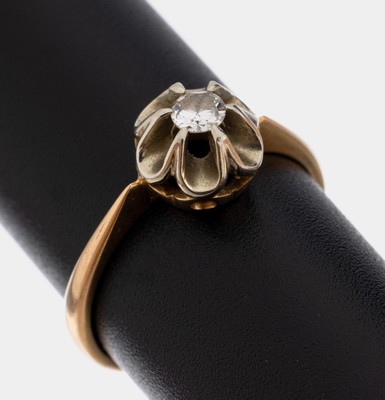 18 kt Gold Brillant-Ring, GG/WG 750/000, Brillant ca. 0.15 ct Weiß/Si, RW 55, ca. 3.2 g